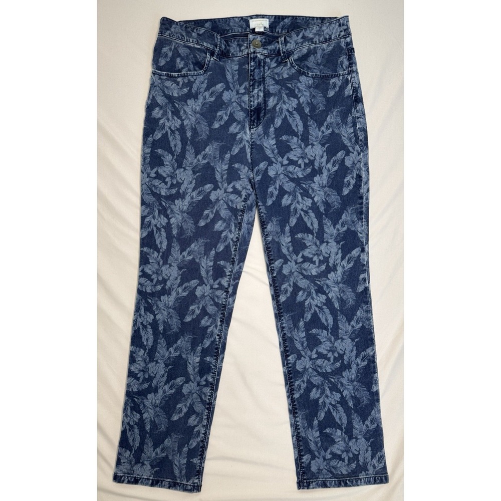 I. Jill Christian Siriano Blue‎ Leaf Print Stretch Jeans Tropical Women's Size 6